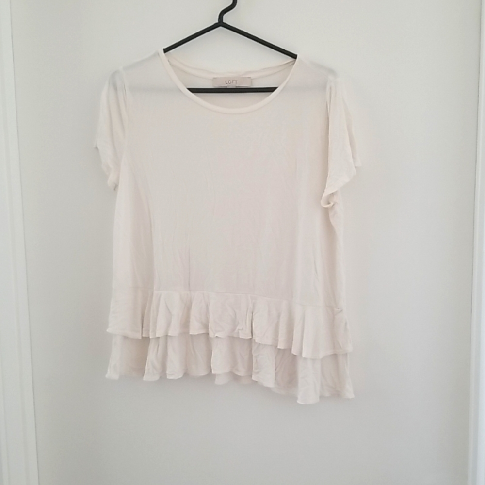 Loft Off-White Ruffled Top, Large